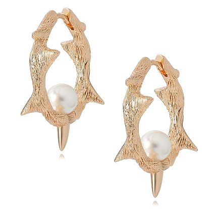 Серьги-кольца из латуни с имитацией жемчуга, заклепка