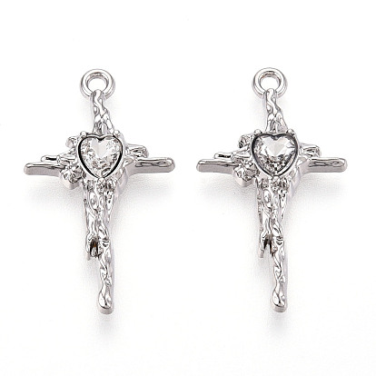 Подвески из сплава со стразами, крест сердце, без кадмия, без никеля и без свинца