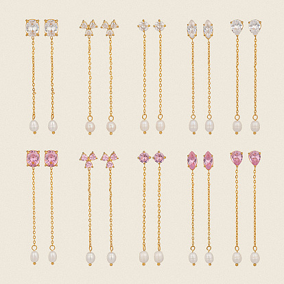 304 серьги-гвоздики с кисточками из нержавеющей стали и кубическим цирконием, с имитацией жемчуга, реальный 18 k позолоченный