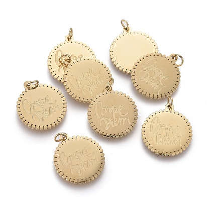 Ионное покрытие (ip) 304 подвески из нержавеющей стали, с прыжковых колец, плоский круглый с латинским словом жить настоящим