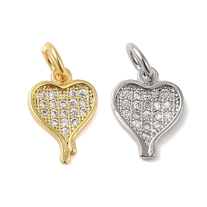 Rack Plating Brass & Clear Cubic Zirconia Pendants, Cadmium Free & Lead Free, Long-Lasting Plated, Heart, with Jump Ring