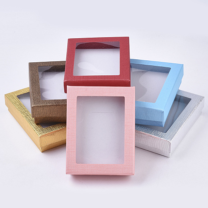 Textured Cardboard Jewelry Boxes, for Ring, Necklace, Earring, with  Clear Window and Sponge Inside, Rectangle
