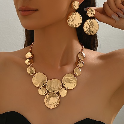 Комплекты из ожерелий с подвесками из сплава и серег-гвоздиков для женщин, плоско-круглые