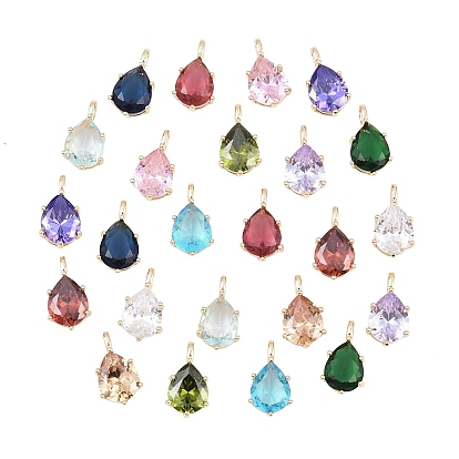 Кулоны из латуни, микропейв, смешанные цвета, фианиты, слезинки