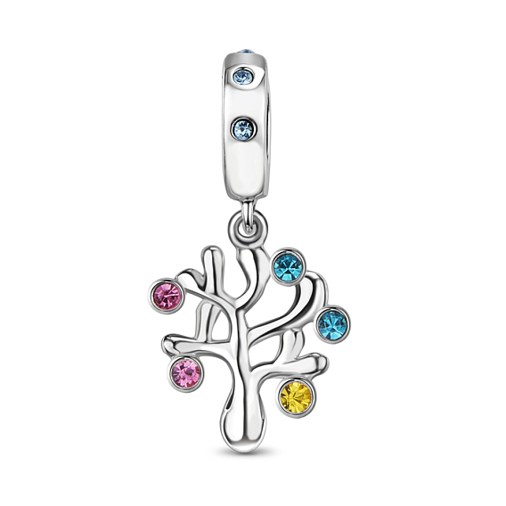 TINYSAND 925 Sterling Silver Cubic Zirconia Happiness Tree European Dangle Charms, Christmas, 22.14x11.17x8.69mm, Hole: 4.31mm