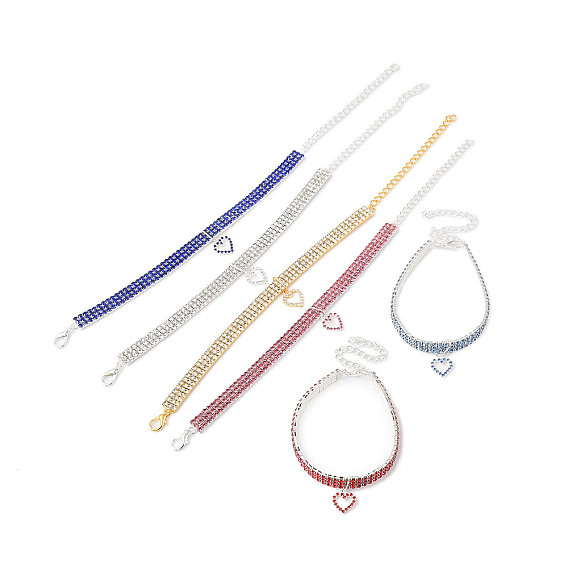 Регулируемая 3-рядная железная цепочка со стразами для чашек, ошейники для домашних животных, колье-колье с подвеской в форме сердца для кошек и собак