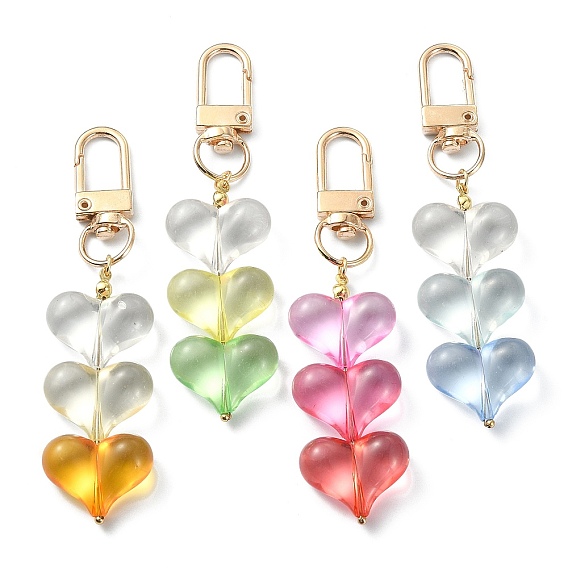 Transparent Acrylic Heart Pendant Keychain, with Alloy Swivel Clasps