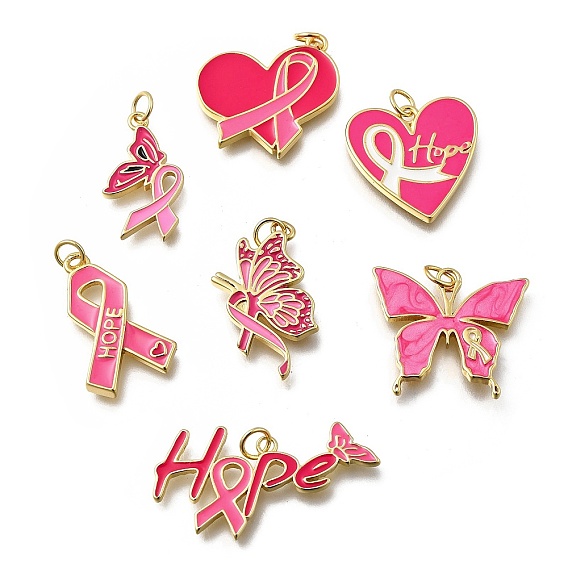 Октябрь рак груди розовая лента осведомленности латунные эмалевые подвески, с целью перехода в кольце, без кадмия и без свинца, долговечный, стойки покрытие, реальный 18 k позолоченный