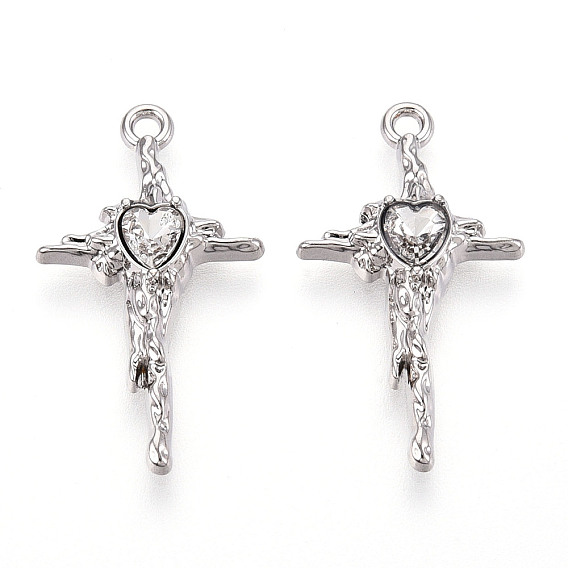 Подвески из сплава со стразами, крест сердце, без кадмия, без никеля и без свинца