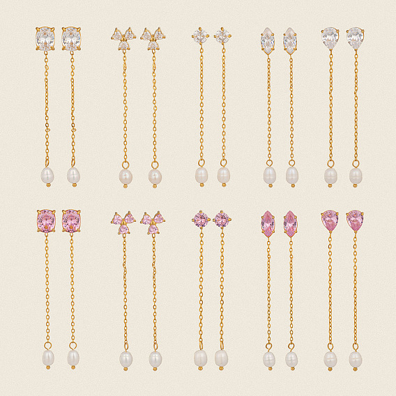 304 серьги-гвоздики с кисточками из нержавеющей стали и кубическим цирконием, с имитацией жемчуга, реальный 18 k позолоченный