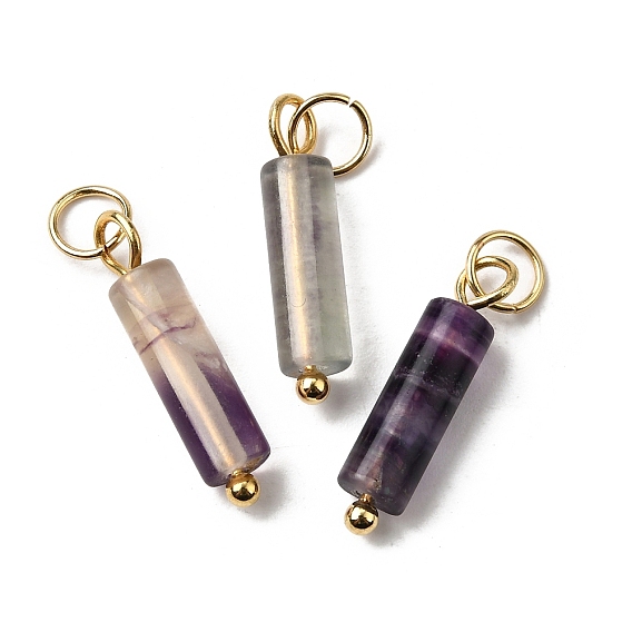 Colgantes naturales fluorita, Dijes de columna con anillos de salto de acero inoxidable, dorado