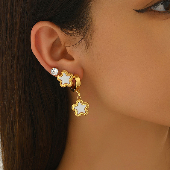 3 комплекты серег-цветов из нержавеющей стали, со стразами