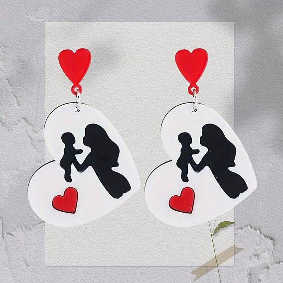 Акриловые серьги-подвески ко Дню матери, сердце