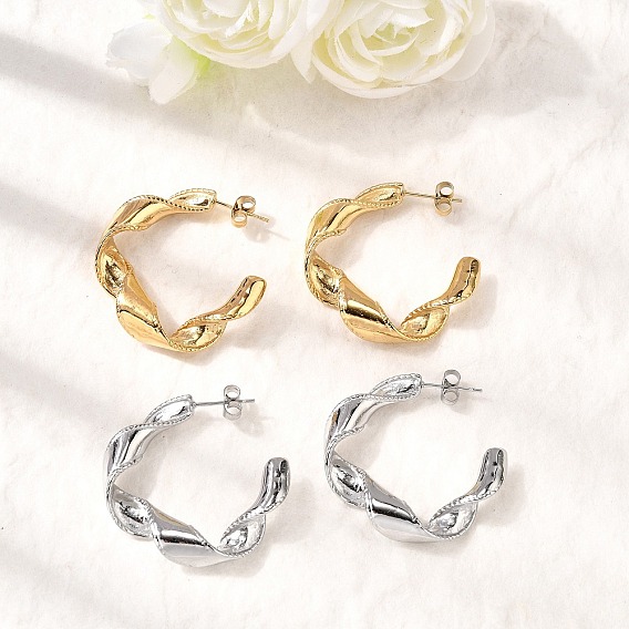 304 серьги-гвоздики из нержавеющей стали в форме буквы С, ионное покрытие (ip)