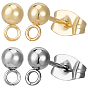 100pcs 2 style 304 boucles d'oreilles à tige rondes en acier inoxydable, avec boucles horizontales, 50 écrous auriculaires