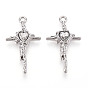 Подвески из сплава со стразами, крест сердце, без кадмия, без никеля и без свинца