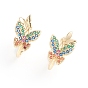 Brass Micro Pave Cubic Zirconia Cuff Earrings, Long-Lasting Plated, Butterfly, Colorful