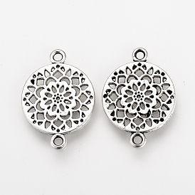 Tibetan Style Alloy Links/Connectors, Cadmium Free & Nickel Free & Lead Free, Flat Round with Flower