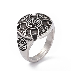 Gothic Knot 304 Stainless Steel Finger Ring, Viking Cross Wide Band Rings for Men