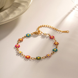 Ethnic style high-end niche titanium steel bracelet electroplated stainless steel necklace flower color daisy