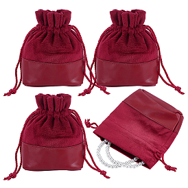 3Pcs Velvet & PU Leather Storage Bags, Drawstring Bags, Rectangle