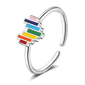 Ring female style simple and cute rainbow heart adjustable hand jewelry ring