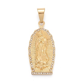 304 Stainless Steel Lady of Guadalupe Pendants, with Crystal Rhinestone, Virgin Mary