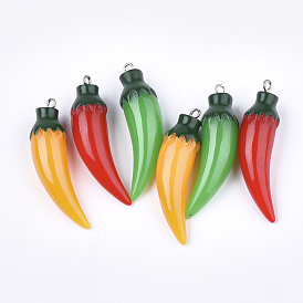 Resin Pendants, with Platinum Tone Iron Findings, Imitation Food, Pepper