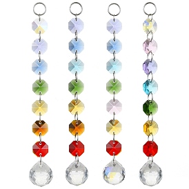 4Pcs 4 Styles Glass Octagonal Bead Hanging Suncatchers, Round Charm for Home Outdoor Window Ornaments