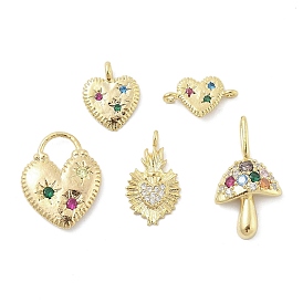 Подвески/шармы из латуни с микропаве из кубического циркония, сердце/гриб