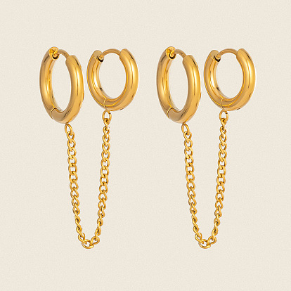 304 Stainless Steel Double Hoop Earrings for Women, Chain Shape