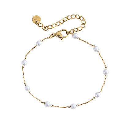 304 Браслеты из нержавеющей стали с звеньями из искусственного жемчуга, браслеты-цепочки для женщин, круглые