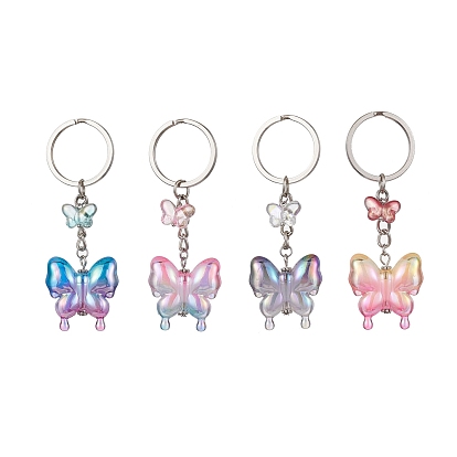 4Pcs Glass & Acrylic Butterfly Keychain, with Iron Keychain Ring