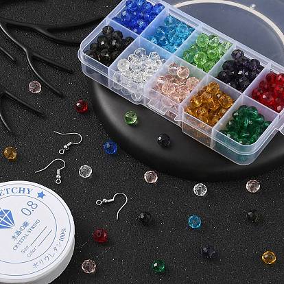 DIY Bracelet Earring Making Kit, Including Rondelle Glass Beads, Elastic Thread, Brass Earring Hooks