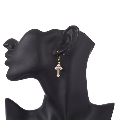 Alloy Enamel Dangle Earrings, Cross Earring for Women