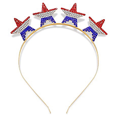 Independence Day Alloy Star/Top Hat Head Band, with Colorful Rhinestone, Hair Accessories, Golden