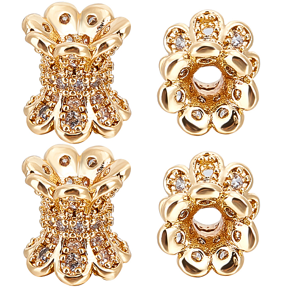 8шт. латунные микро-прорезные бусины из кубического циркония, лотос