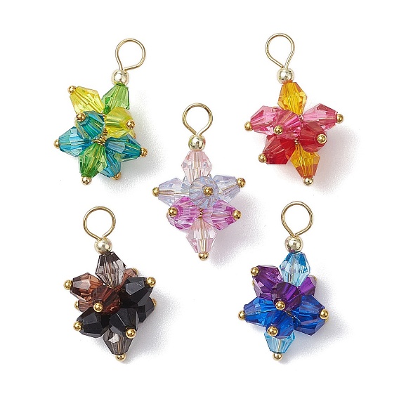 5шт. подвески из акрила в виде цветка, с латунной петлей золотистого оттенка и немагнитными синтетическими гематитовыми бусинами