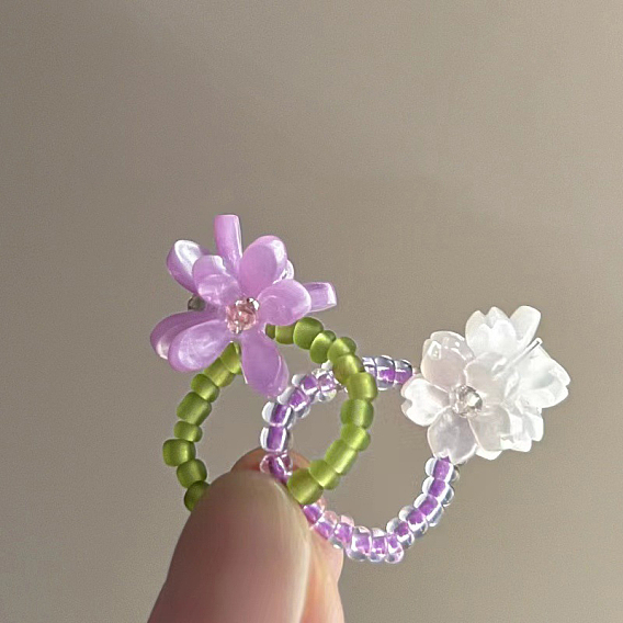 Кольца для женщин из акрила с цветком и стеклянными бусинами