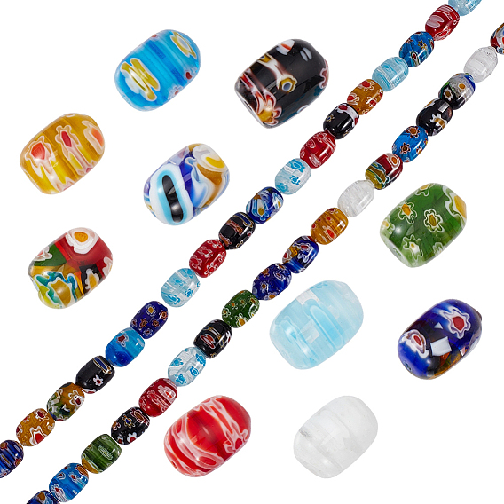 2 brins de perles millefiori faites à la main, baril