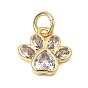 Brass Micro Pave Clear Cubic Zirconia Pendants, Paw Print Charms, Rack Plating, Long-Lasting Plated, Cadmium Free & Lead Free