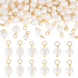 60шт 3 стили подвески из натурального культивированного пресноводного жемчуга, с медными петлями, разнообразные, цветочный белый