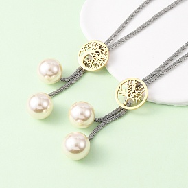 304 Женские лариаты из нержавеющей стали в форме дерева жизни, с круглой белой акриловой жемчужиной