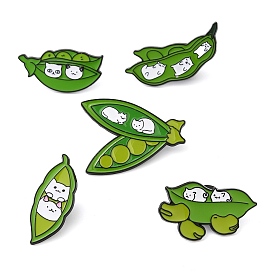 Pea Pod & Cat Enamel Pin, Electrophoresis Black Plated Alloy Badge for Backpack Clothes