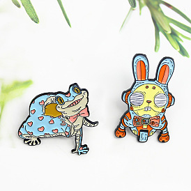 Adorable Smart Bunny Ear Car Pin with Lizard Cartoon Animal Badge Jewelry