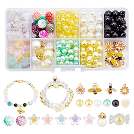 Nbeads DIY Candy Bracelet with Bee Making Kits for Kid, Including Imitation Pearl & Candy & Heart & Star Acrylic & Plastic Beads, Daisy & Bee Alloy Enamel Pendants