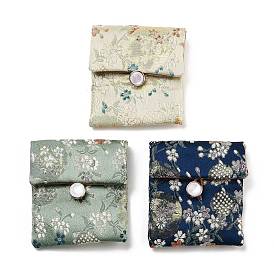 Flower Print Cloth Jewelry Storage Bags, with Plasitc Snap Buttons, Square