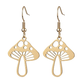 304 Stainless Steel Dangle Earrings for Women, Hollow Mushroom