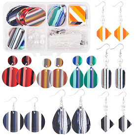 SUNNYCLUE DIY Earring Making, with Glass Beads, Brass Earring Findings, Resin Stripe Pattern Pendants, Mixed Shapes