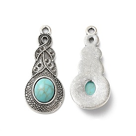Tibetan Style Alloy Pendant Rhinestone Settings, with Synthetic Turquoise Cabochons, Gourd